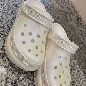 Crocs- Size 9 White Sparkly Iridescent Platforms